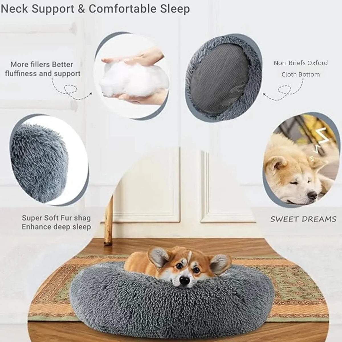 Round plush dog bed – photo 4