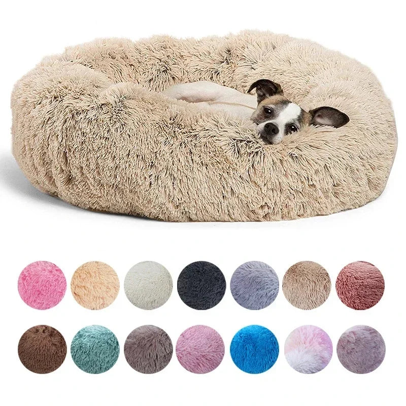 Round plush dog bed