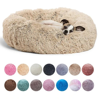 Round plush dog bed