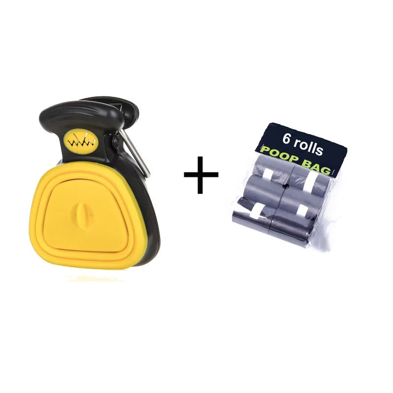 Yellow pooper scooper with six refill bag rolls