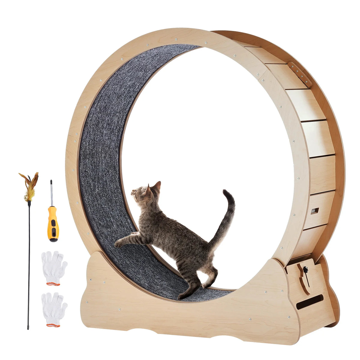 Wooden cat exercise wheel